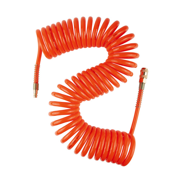 AV-700015 Шланг пневматический спиральный PU 8х12мм с быстросъемными фитингами 15м 