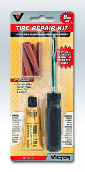V103 Набор для ремонта бескамерных шин (шило,клей,6 резиновых вставок)