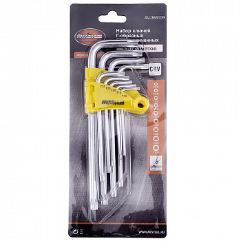 Набор ключей Г-образных TORX удлиненных T10-T50 "AV Steel" 9 предметов, AV-368109 Набор ключей Г-образных TORX удлиненных T10-T50 "AV Steel" 9 предметов, AV-368109