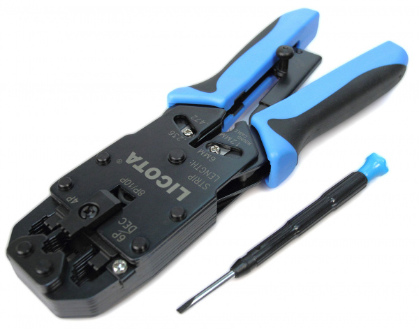 ACP-600AR Инструмент для обжима коннекторов RJ-45, RJ-11/12 и зачистки витой пары с трещоткой (1)