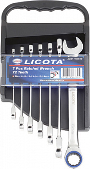 Набор ключей трещоточных комбинированных 72 зуба  8-19мм, 7 предметов на пластиковом держ, ARW-11MK06