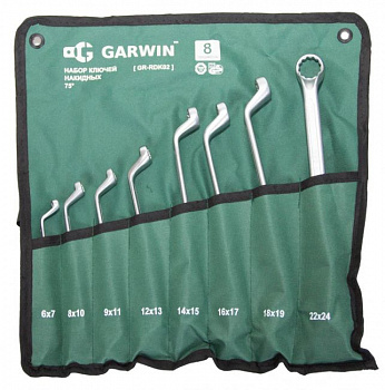 Набор ключей накидных 75° 8 предметов 6х7-22х24 мм, GR-RDK02
