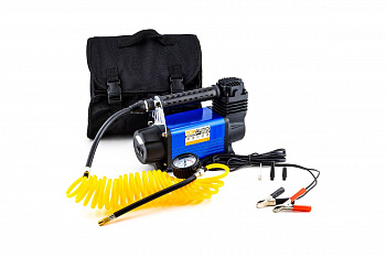 Компрессор ТОП АВТО КА-5001ФС  автомобильный поршневой , ФОНАРЬ светодиодный, ВИТОЙ ШЛАНГ ИЗ ПОЛИУРЕТА, КА500111