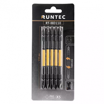Бита ударная двусторонняя RUNTEC H6.35 110мм PH2/PH2 5 шт., RT-IBD110