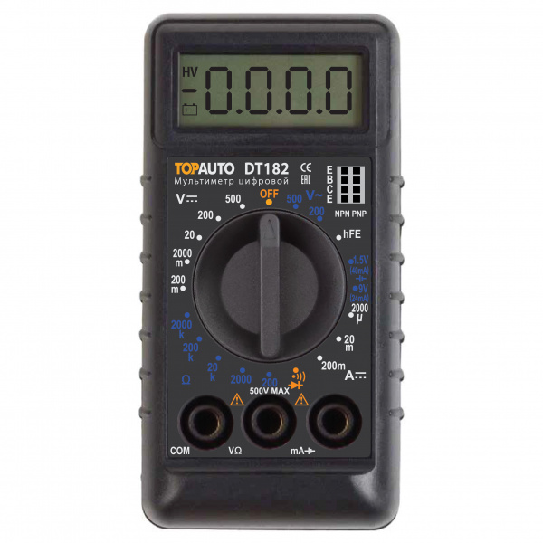 Мультиметр цифровой DT182 ТОП АВТО, звуковая прозвонка цепи, компактный в блистере	