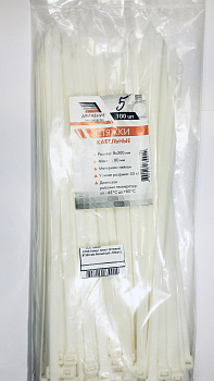 Хомут пластиковый Движение Хомут пласт (Стяжка) 8*300 мм белый (уп.-100шт.), С10б