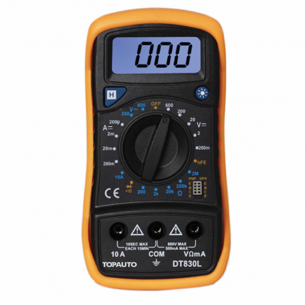 Мультиметр цифровой DT830L ТОП АВТО, в защитном чехле, звуковая прозвонка цепи, подсветка	