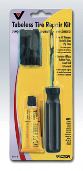 Набор для ремонта бескамерных шин (шило,клей,6 резиновых вставок), V101