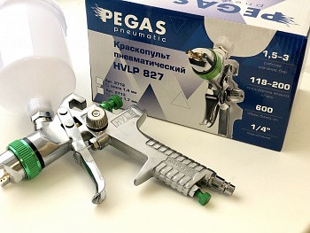 Краскопульт Pegas pneumatic HVLP 827 профи верх бак 600мл., сапло 2.0мм,, 2725К