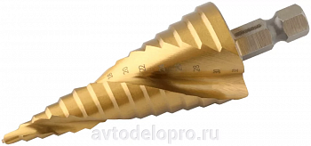 сверло ступенчатое спиральное 4.0-32.0 мм (15 ступ., хвостовик HEX3/8") АвтоDело, 45732