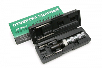 Отвертка ударная "АТ" (хром, 6 насадок, футляр), AT52614
