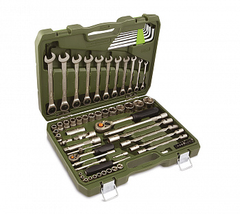 Набор головок 1/4", 1/2" с трещоточными ключами  77 предм., 620778