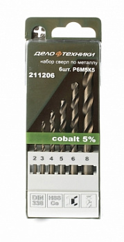 Набор свёрл по металлу Cobalt 5% (Ø2,3,4,5,6,8 мм) 6 шт., 211206 Набор свёрл по металлу Cobalt 5% (Ø2,3,4,5,6,8 мм) 6 шт., 211206
