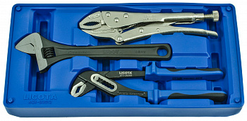 Набор ручные тиски, переставные клещи, разводной ключ, в ложементе-кейсе, ACK-B3012