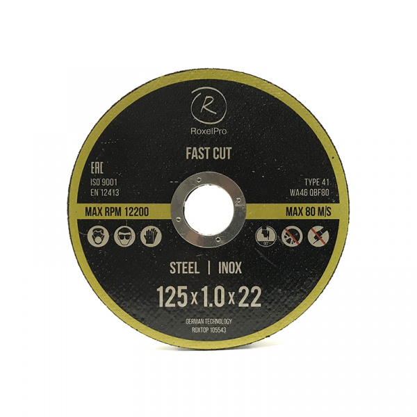 105543 RoxelPro Отрезной круг ROXTOP FAST CUT 125 x 1.0 x 22мм, Т41, нерж.сталь, металл 105543 RoxelPro Отрезной круг ROXTOP FAST CUT 125 x 1.0 x 22мм, Т41, нерж.сталь, металл