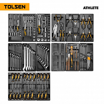 Набор инструментов "ATHLETE" для тележки, 15 ложементов, 189 предметов TOLSEN TT85412-18, TT85412-189 Набор инструментов "ATHLETE" для тележки, 15 ложементов, 189 предметов TOLSEN TT85412-18, TT85412-189