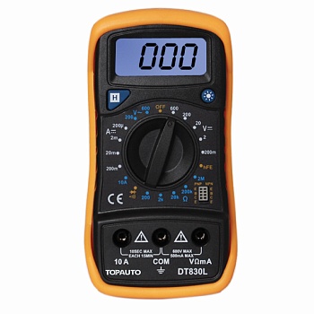 Мультиметр цифровой  ТОП АВТО, в защитном чехле, звуковая прозвонка цепи, подсветка, DT830L