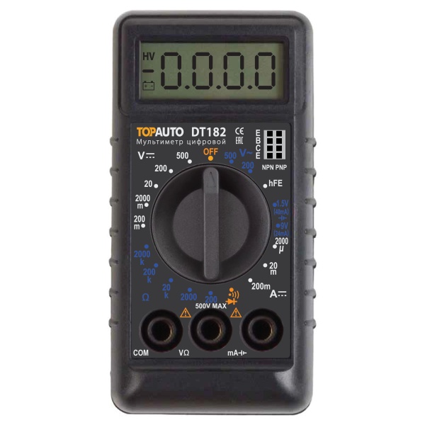 Мультиметр цифровой DT182 ТОП АВТО, звуковая прозвонка цепи, компактный в блистере	