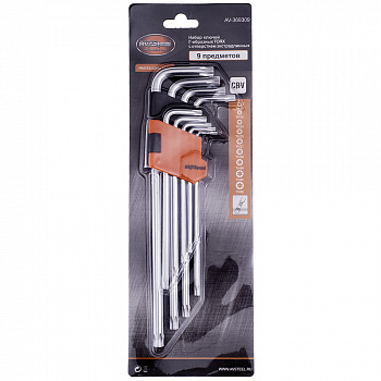 Набор ключей Г-образных TORX экстрадлинных с отверстием TH10-TH50 "AV Steel" 9 предметов, AV-369309