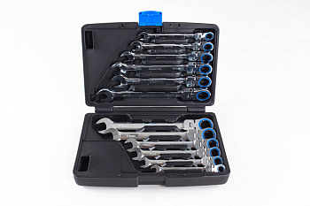 Набор ключей трещоточных с полукарданом 72 зуба 12 предметов в пласт.кейсе, ARW-12MK15