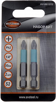 Биты PH2  50мм S2 2шт "AV Steel", AV-881222 Биты PH2  50мм S2 2шт "AV Steel", AV-881222