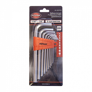 Набор ключей Г-образных HEX удлиненных 1/16"-3/8" "AV Steel" 9 предметов, AV-362209 Набор ключей Г-образных HEX удлиненных 1/16"-3/8" "AV Steel" 9 предметов, AV-362209