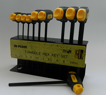 Набор для винтов с внутрнним шестигранником с Т-обр.ручкой 10 предметов ГБ, 001287